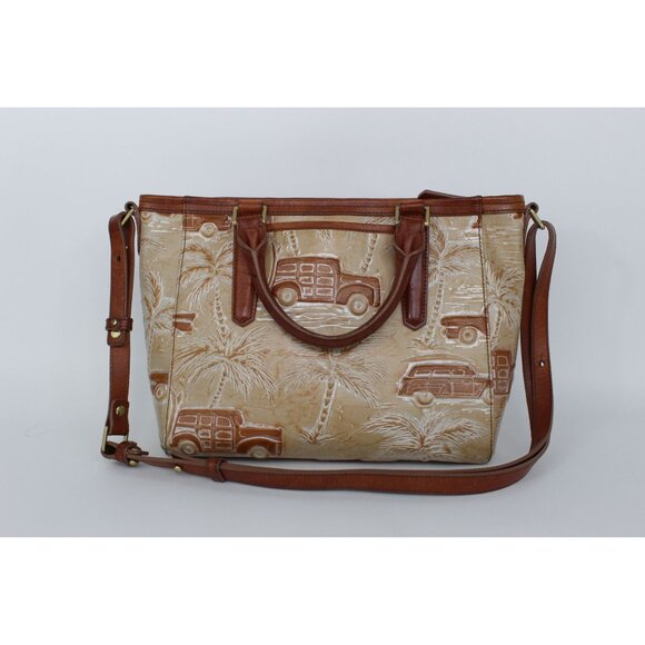 Brahmin Copa Cabana Embossed Leather Satchel Tan Brown Vintage Tote - Picture 4 of 13